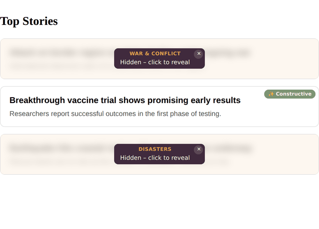 Newshade demo: article gets blurred, then revealed on click